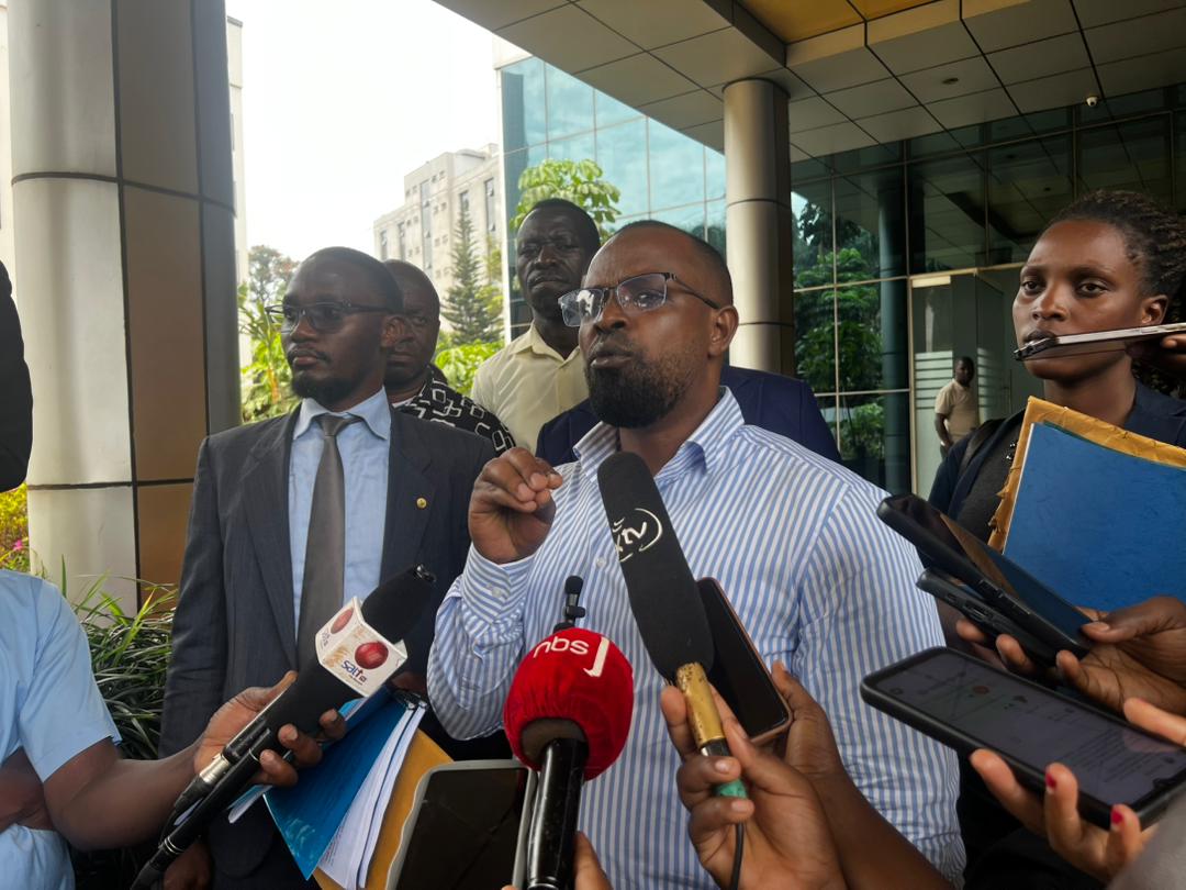 KATA Chairperson Godfrey Katongole addressing Journalists at Tweed Towers on Monday.