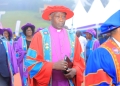 Archbishop Stephen Kazimba Mugalu arriving at UCU's graduation ceremony on Friday.