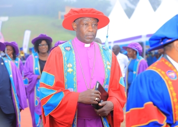 Archbishop Stephen Kazimba Mugalu arriving at UCU's graduation ceremony on Friday.