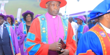 Archbishop Stephen Kazimba Mugalu arriving at UCU's graduation ceremony on Friday.