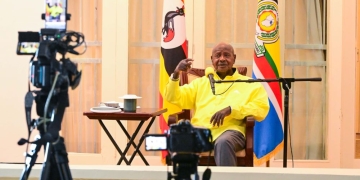 President Museveni addressing a radio talk show in Mbale City on on Saturday. PPU Photo.