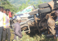 Seven people were critically injured Thursday in a head-on collision between a taxi and a truck on the Hoima-Kampala road, police confirmed.