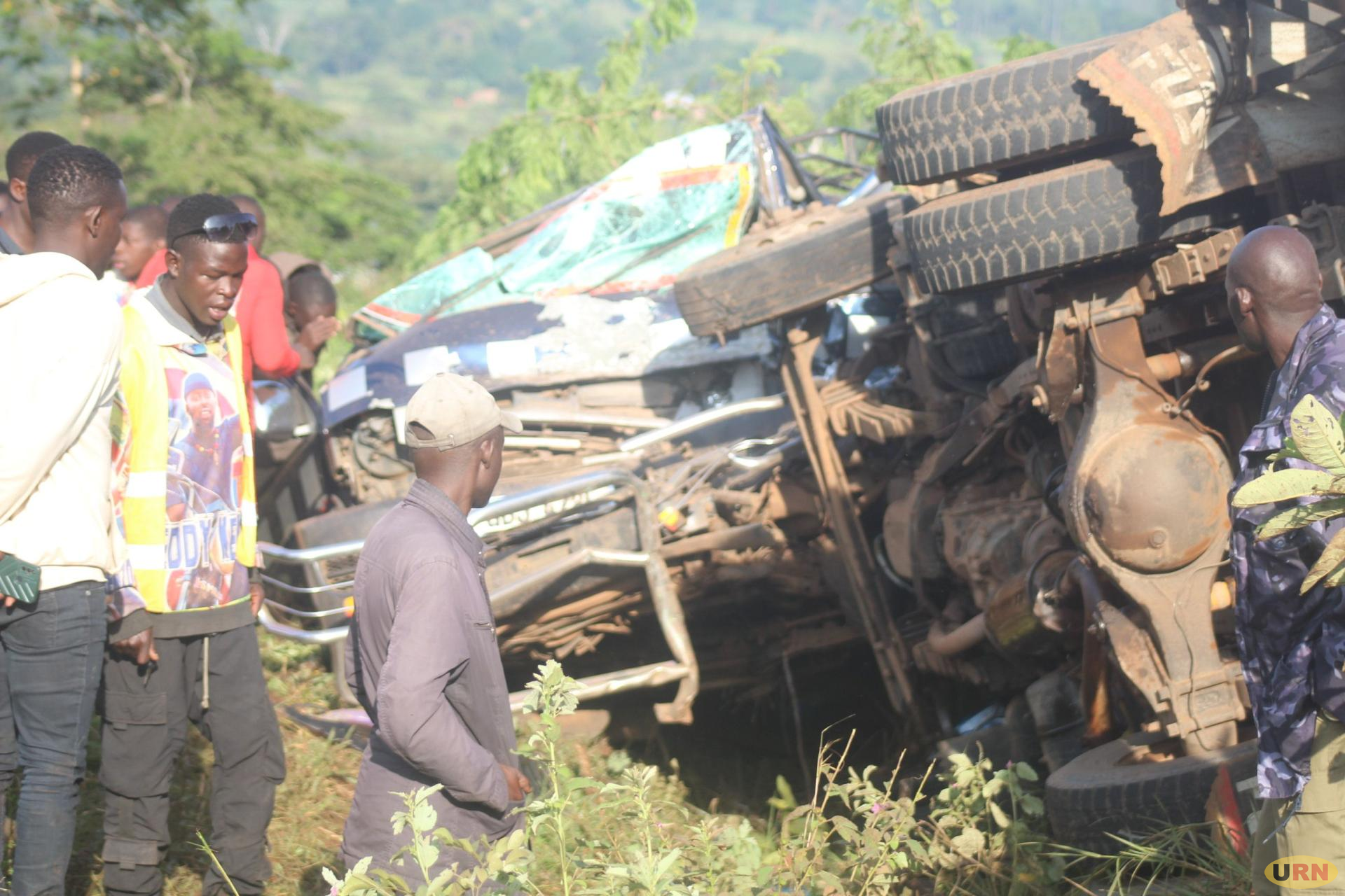 Seven people were critically injured Thursday in a head-on collision between a taxi and a truck on the Hoima-Kampala road, police confirmed.