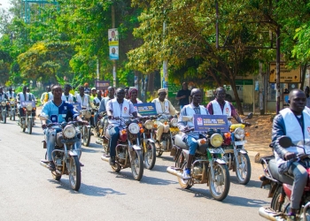 Boda boda riders in Arua join a new campaign to educate passengers on the risks of illicit spirits and the importance of supporting university education.