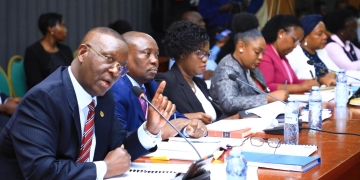 Judiciary top management members led by Dr. Pius Bigirimana before Public Accounts Committee of Parliament.