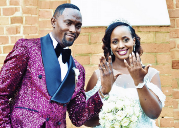 Waiswa Mufumbiro and his wife Edith Katende Mufumbiro at their wedding at Rubaga Cathedral.