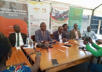 Herbert Kafeero, Deputy Executive Director SEATINI Uganda addressing the press on Thursday.
